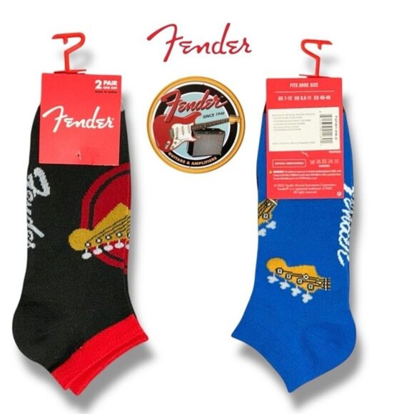 Fender Other - Fender Guitar Casual Socks 2 Pair Set Black Blue Adult Unisex Men 7-12 One Size
